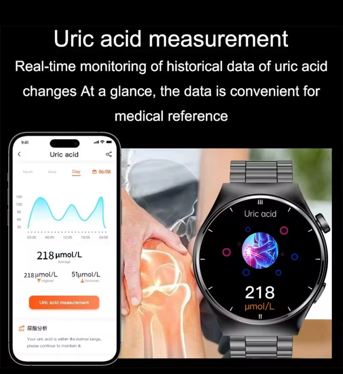2025 New Laser Therapy Blood Glucose Smart Watch Men Heart Rate Uric Acid Healthy IP68 Waterproof Smartwatch