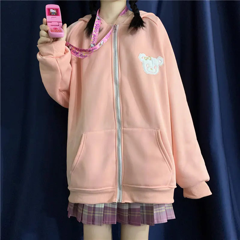 Ins Lazy BF Plus Velvet Thick Zipper Jacket
