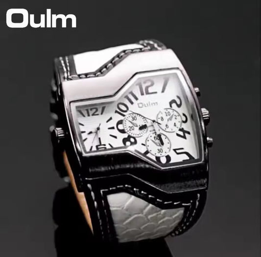 Oulm Watches Top Brand Luxury Military Quartz Watch
Unique Multiple Time Zone Leather Strap Male
Wristwatch Relogio Masculino