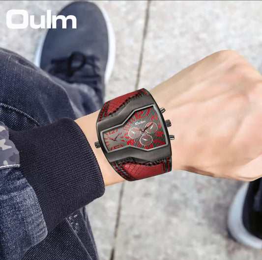 Oulm Watches Top Brand Luxury Military Quartz Watch
Unique Multiple Time Zone Leather Strap Male
Wristwatch Relogio Masculino
