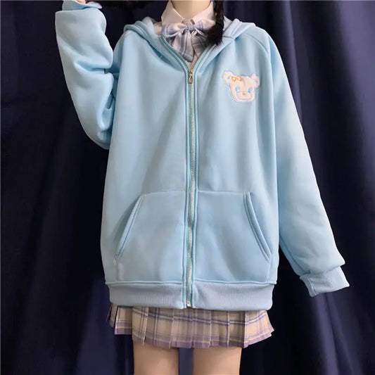 Ins Lazy BF Plus Velvet Thick Zipper Jacket