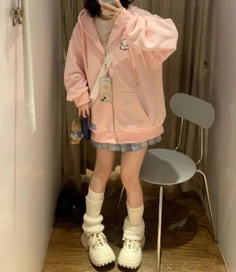 Ins Lazy BF Plus Velvet Thick Zipper Jacket